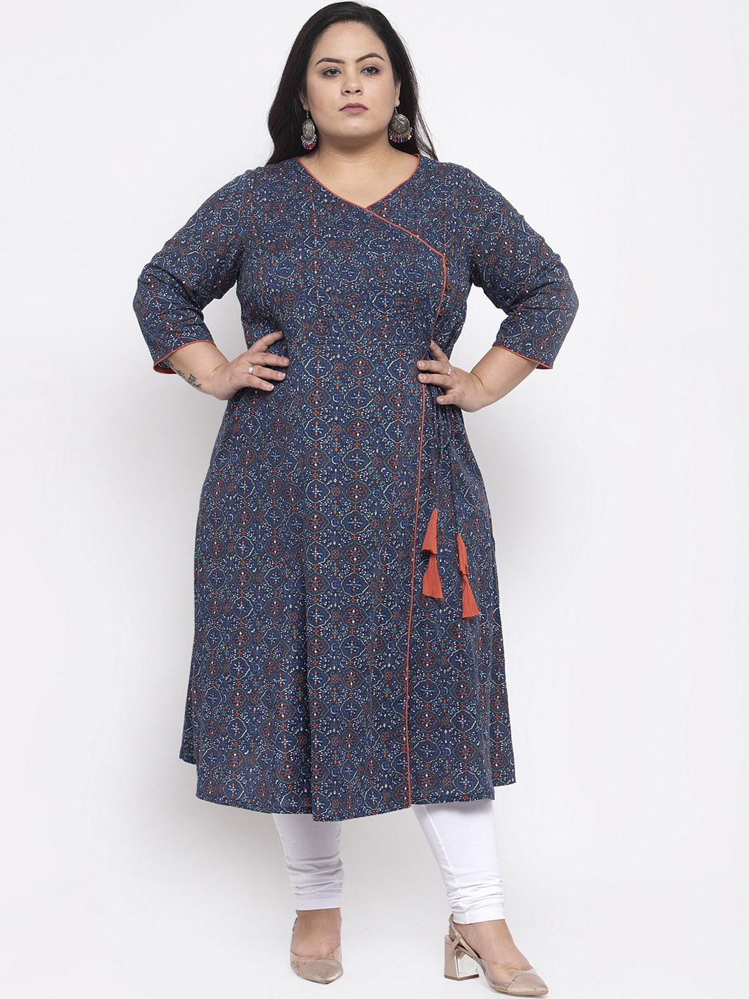 

plusS Women Blue & White Printed A-Line Kurta