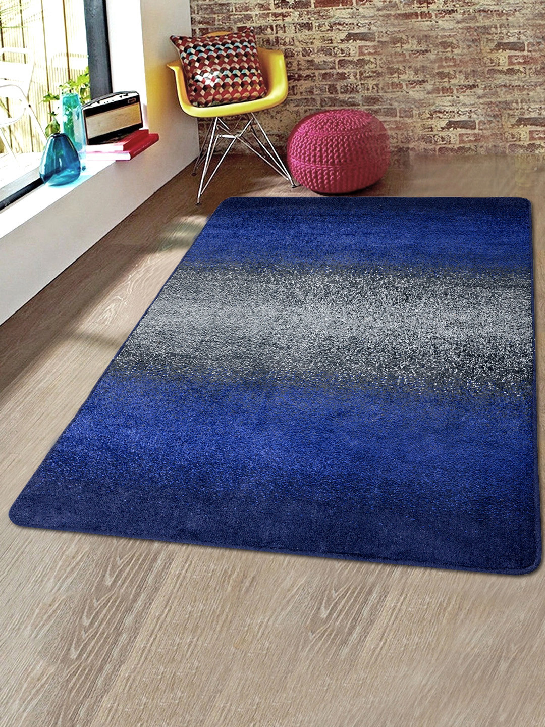 

Saral Home Blue & Grey Colourblocked Microfiber Anti-Skid Carpet