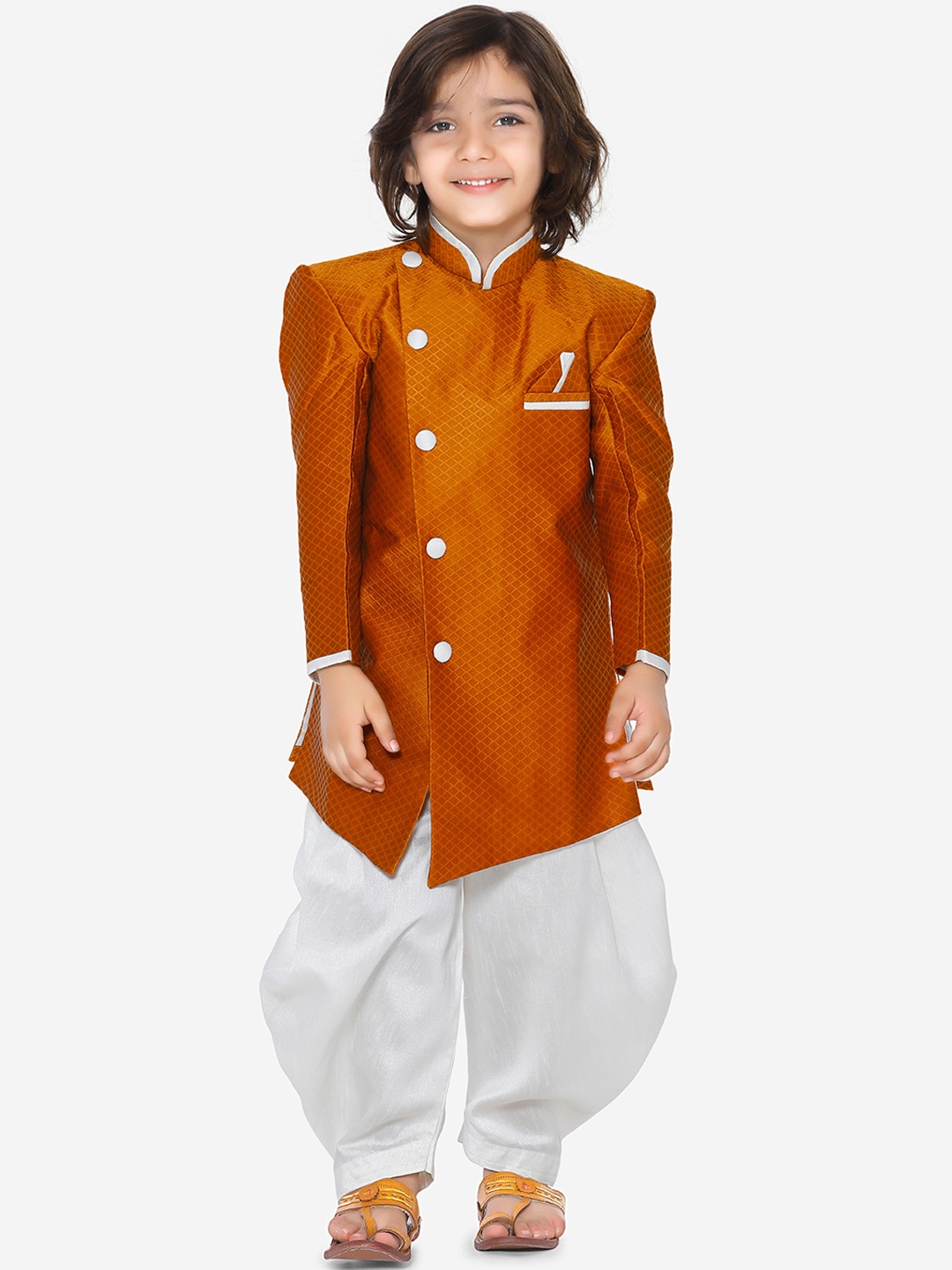

Kidling Boys Orange & White Sherwani with Dhoti