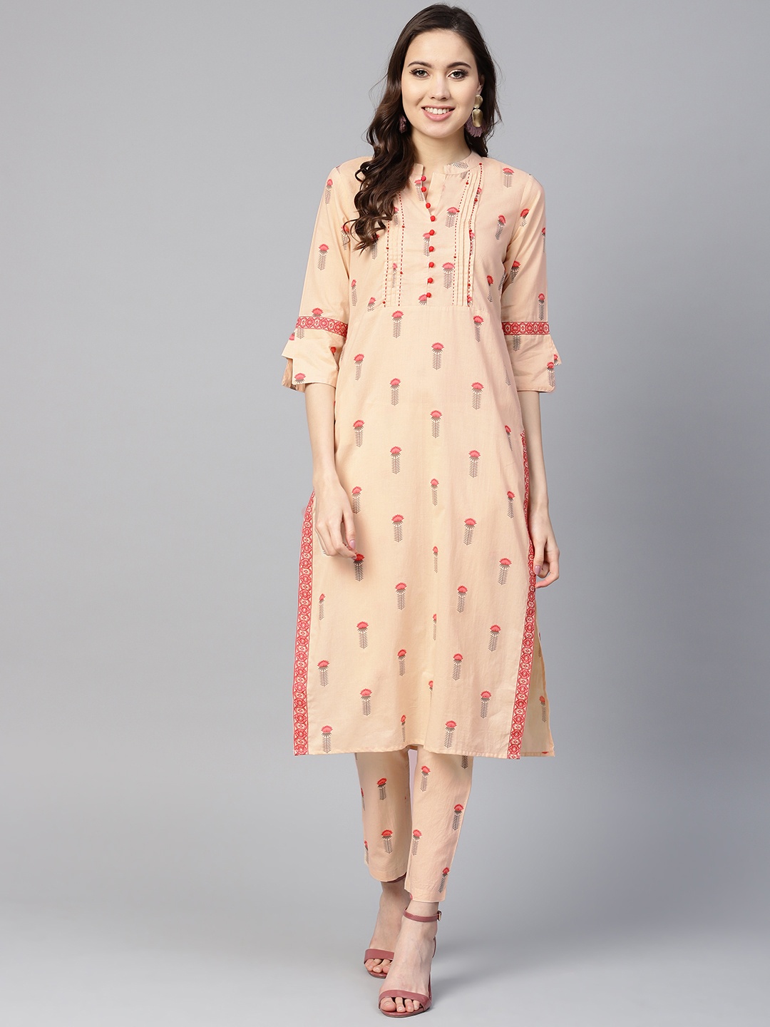 

Yuris Women Peach-Coloured Printed Straight Kurta