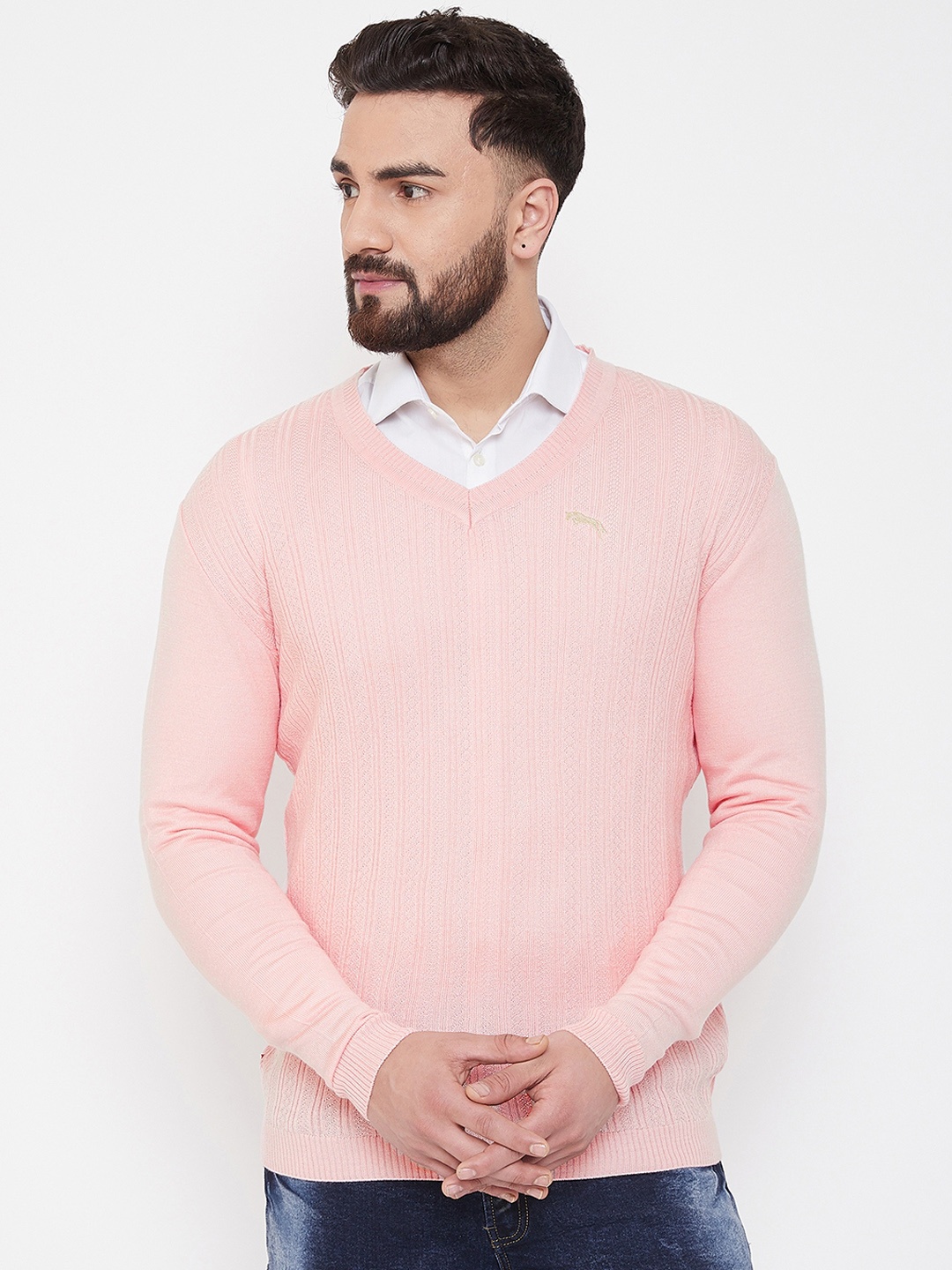 

JUMP USA Men Pink Self Design Pullover