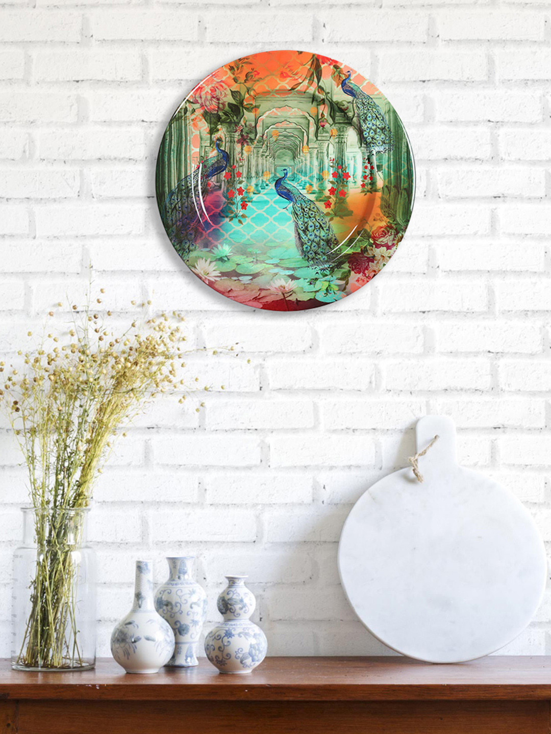 

India Circus by Krsnaa Mehta Blue & Orange Peacock Dwar Iron Plate Wall Decor