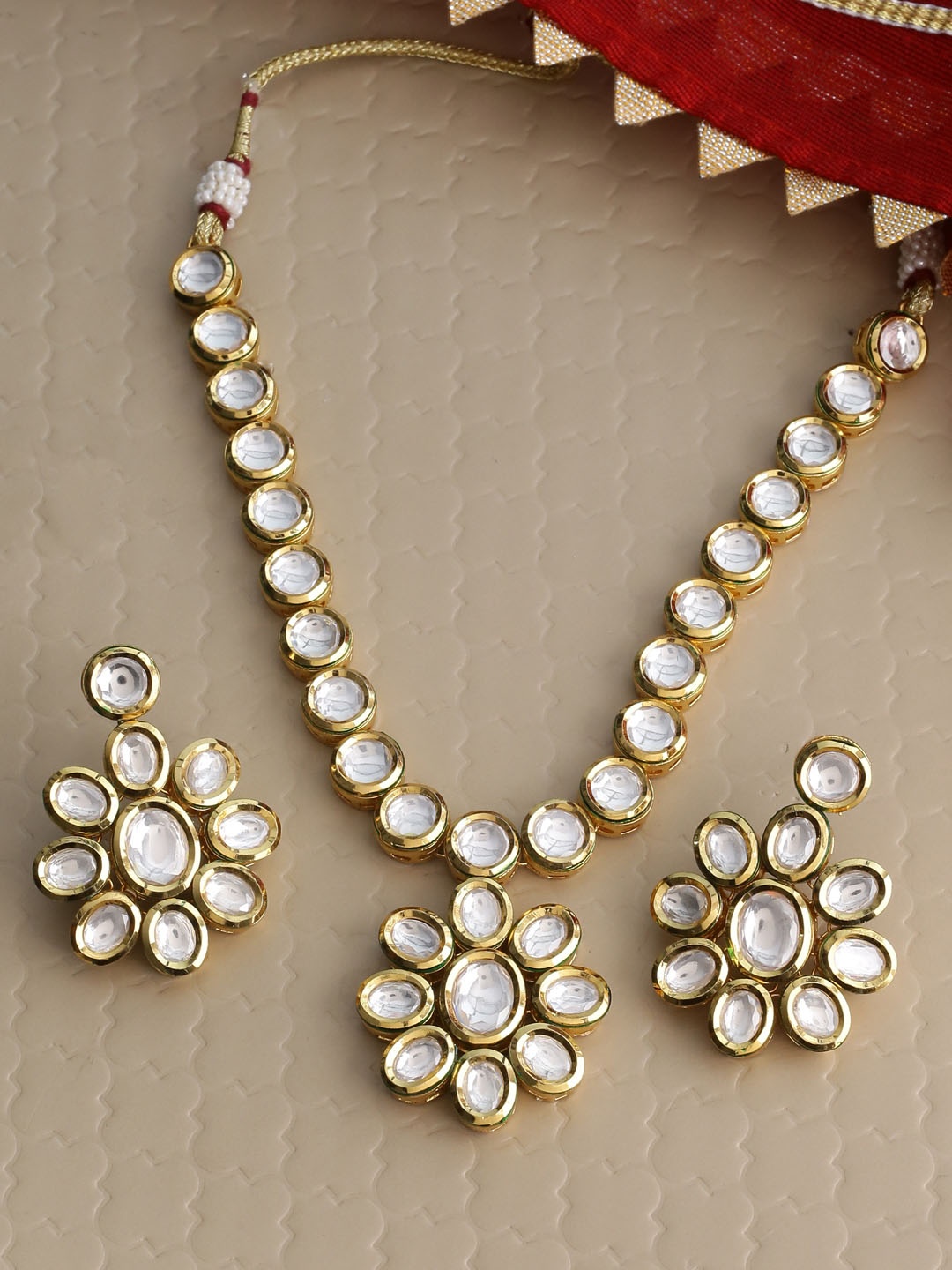 

Tistabene Gold-Plated & White Kundan Studded Meenakari Jewellery Set