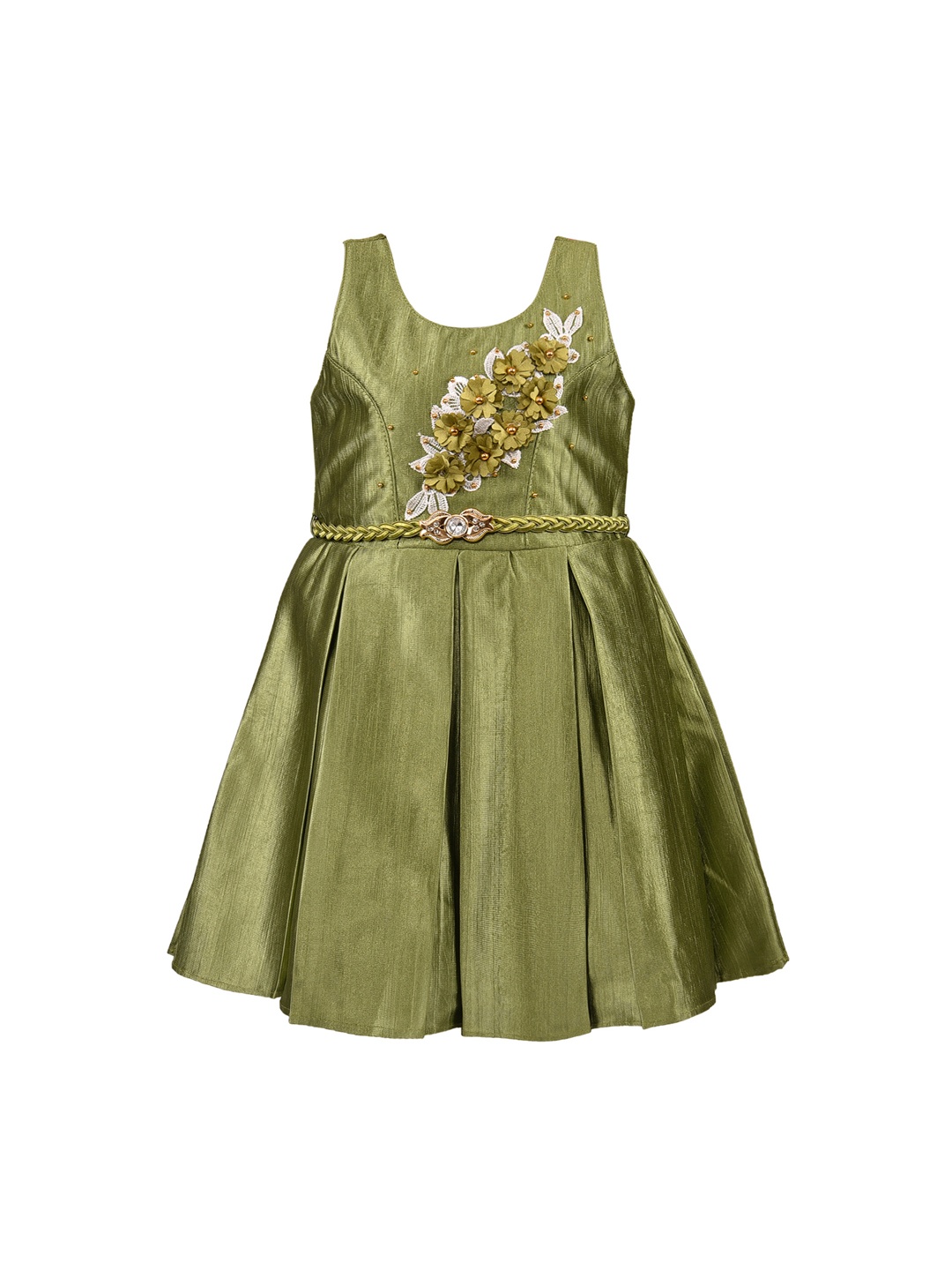 

Wish Karo Girls Olive Green Embellished Fit and Flare Dress