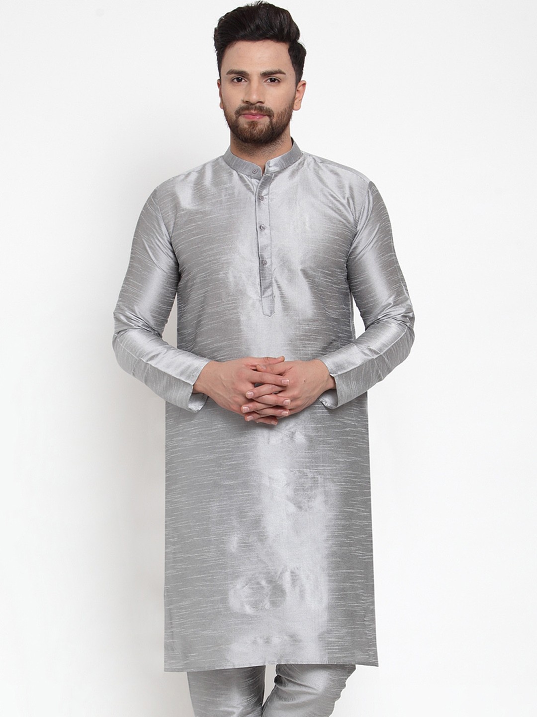 

Jompers Men Silver-Toned Solid Straight Kurta