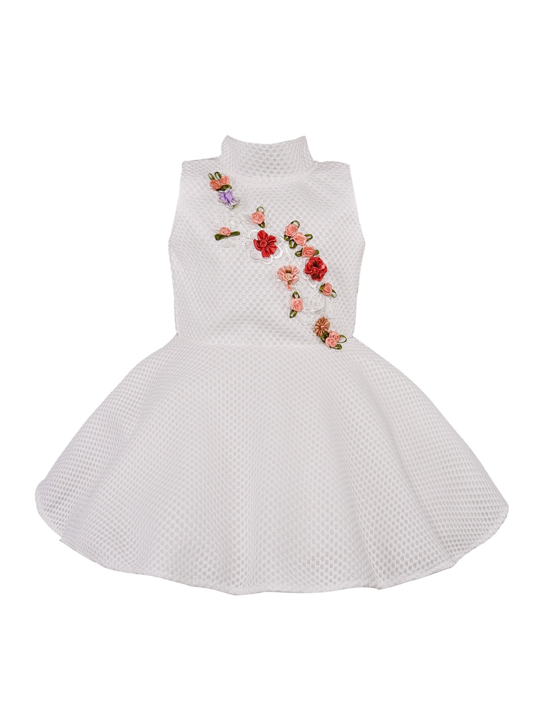 Wish Karo Girls White Embellished Fit and Flare Dress