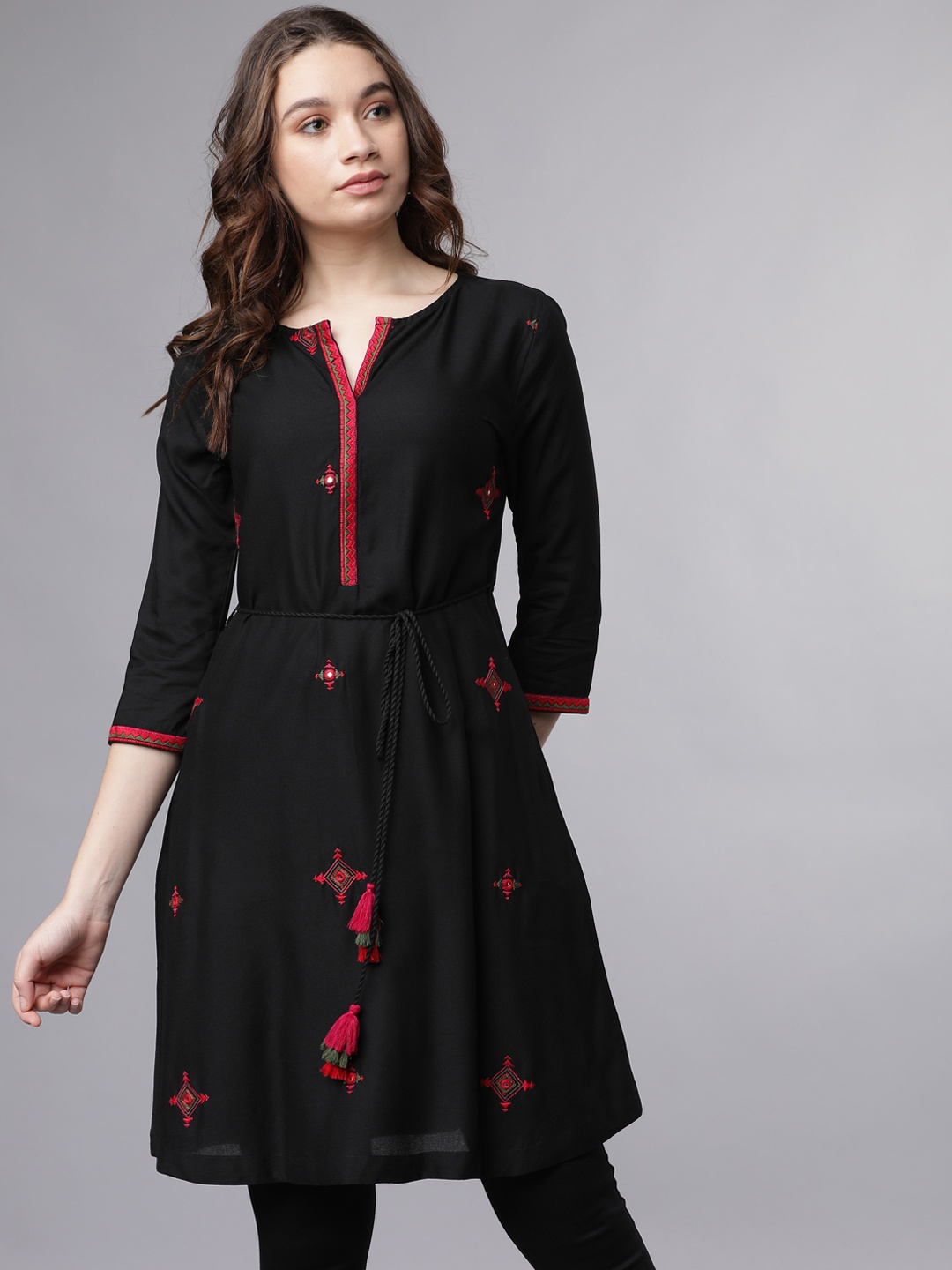 

Vishudh Women's Black & Red Embroidered Tunic