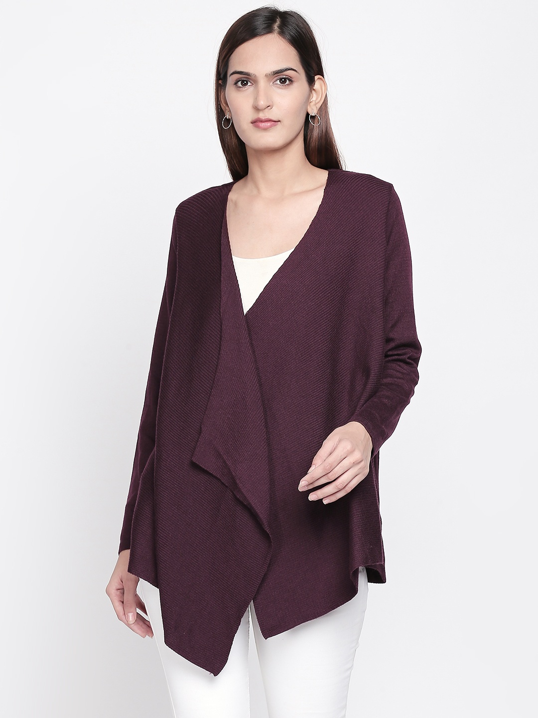 

Annabelle by Pantaloons Women Burgundy Solid Front-Open Sweater