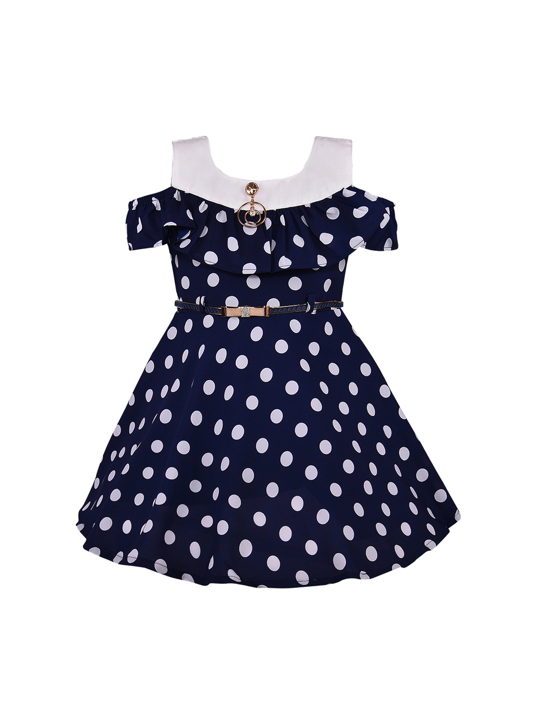 

Wish Karo Girls Navy Blue Printed Fit and Flare Dress