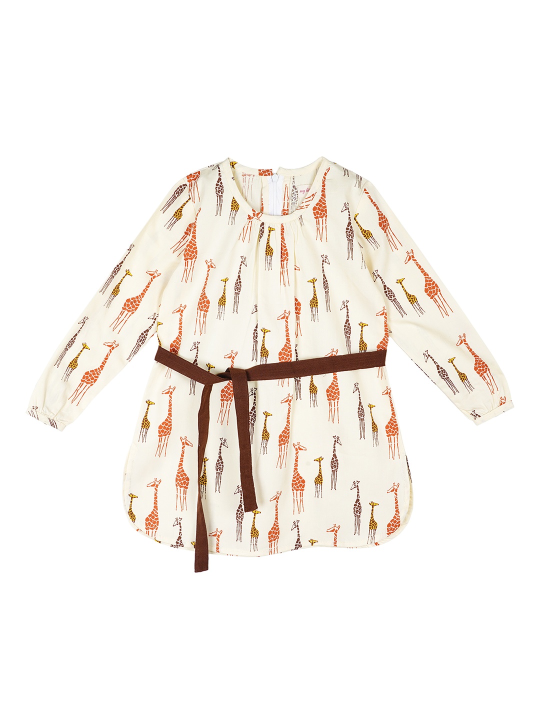 

My Little Lambs Girls Beige & Orange Girrafe Print A-Line Dress