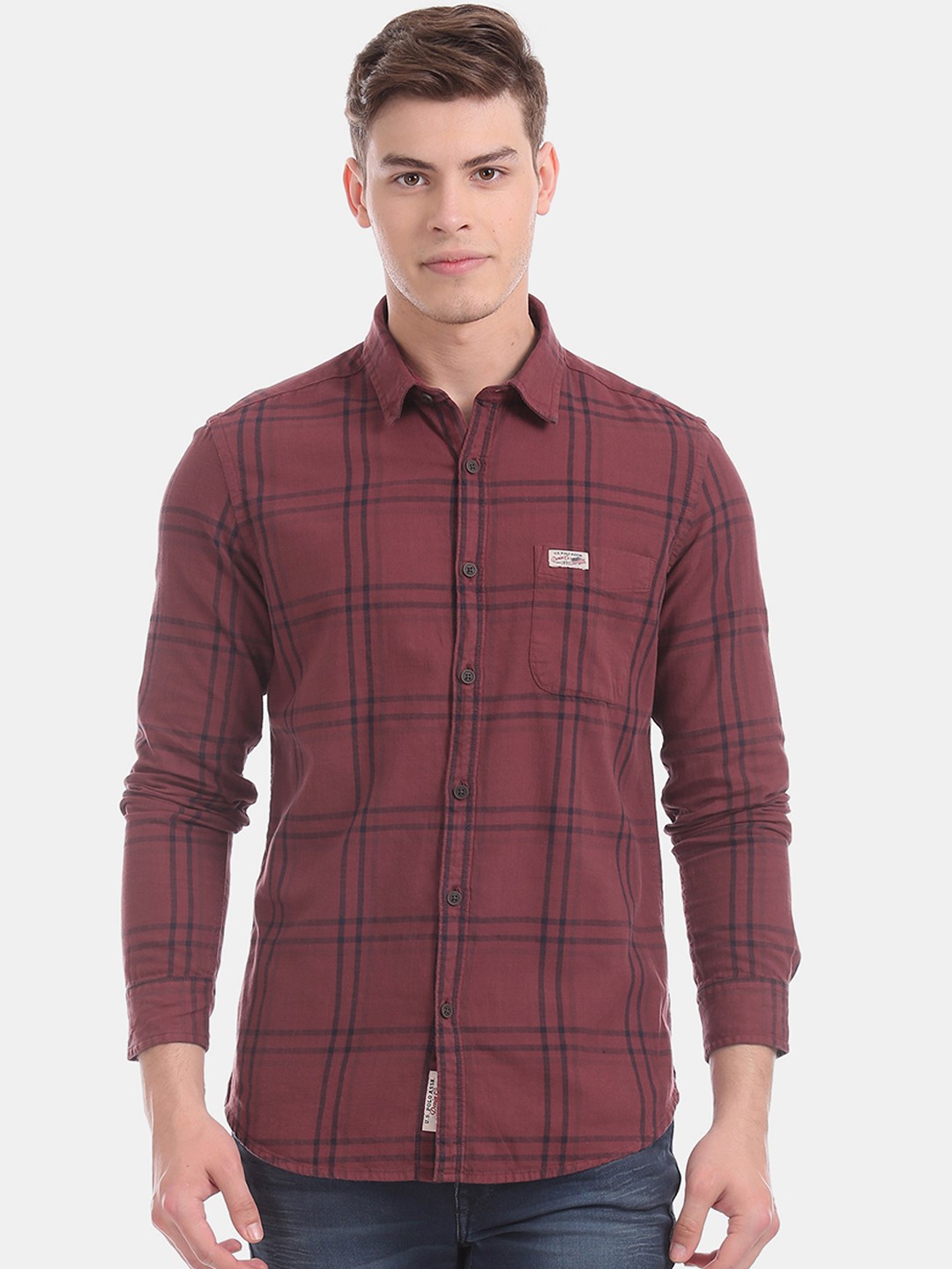 

U.S. Polo Assn. Denim Co. Men Maroon & Black Slim Fit Checked Casual Shirt