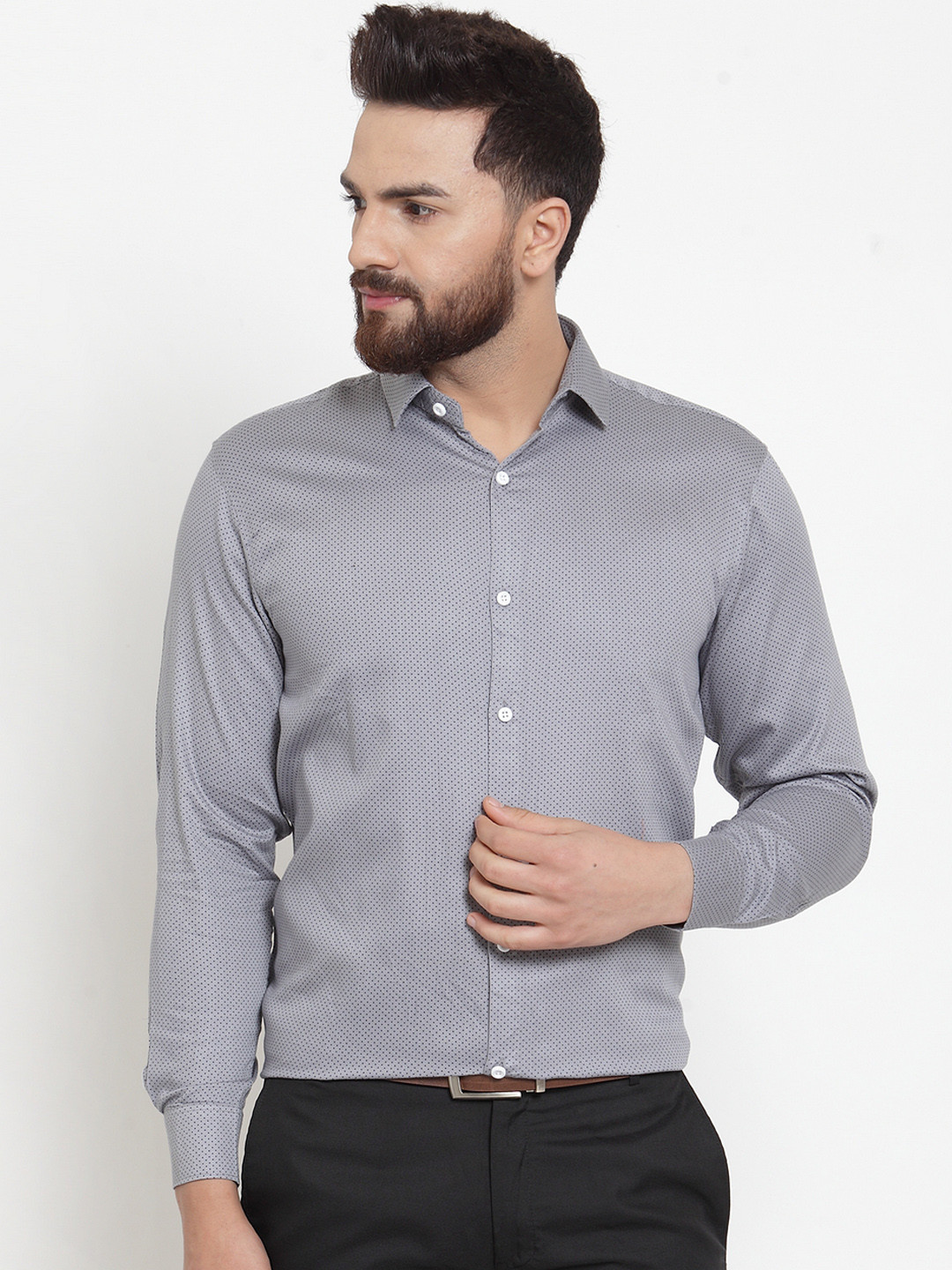 

JAINISH Men Grey Classic Regular Fit Printed Formal Shirt