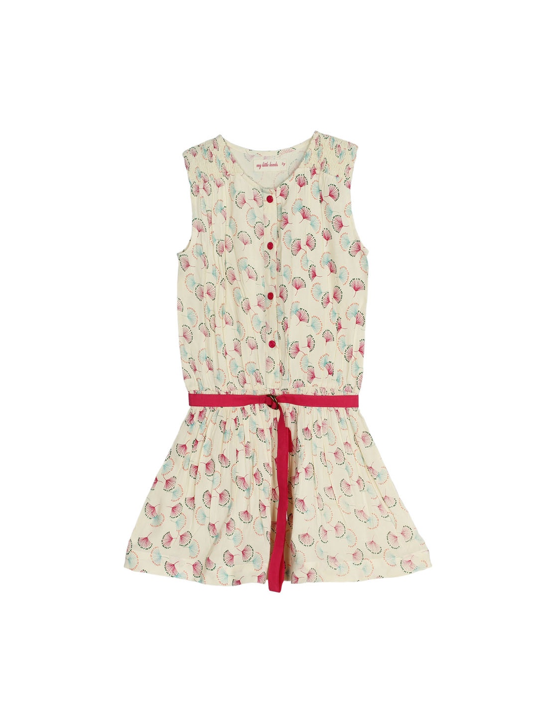 

My Little Lambs Girls Beige & Green Quirky Print Drop-Waist Dress
