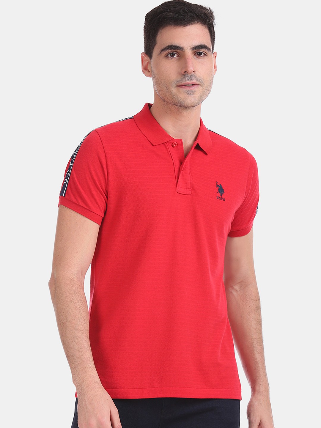 

U.S. Polo Assn. Men Red Solid Polo Collar T-shirt