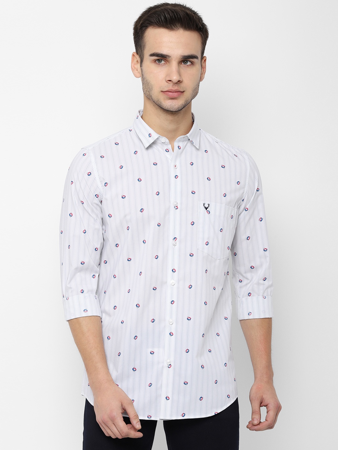 Allen Solly Men White Slim Fit Printed Casual Shirt