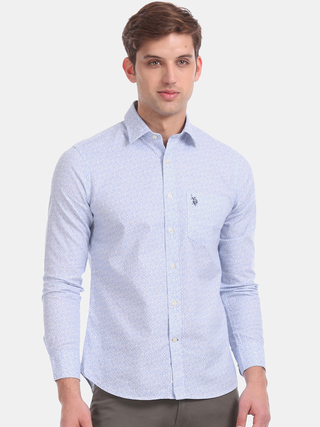 

U.S. Polo Assn. Men Blue Regular Fit Printed Casual Shirt