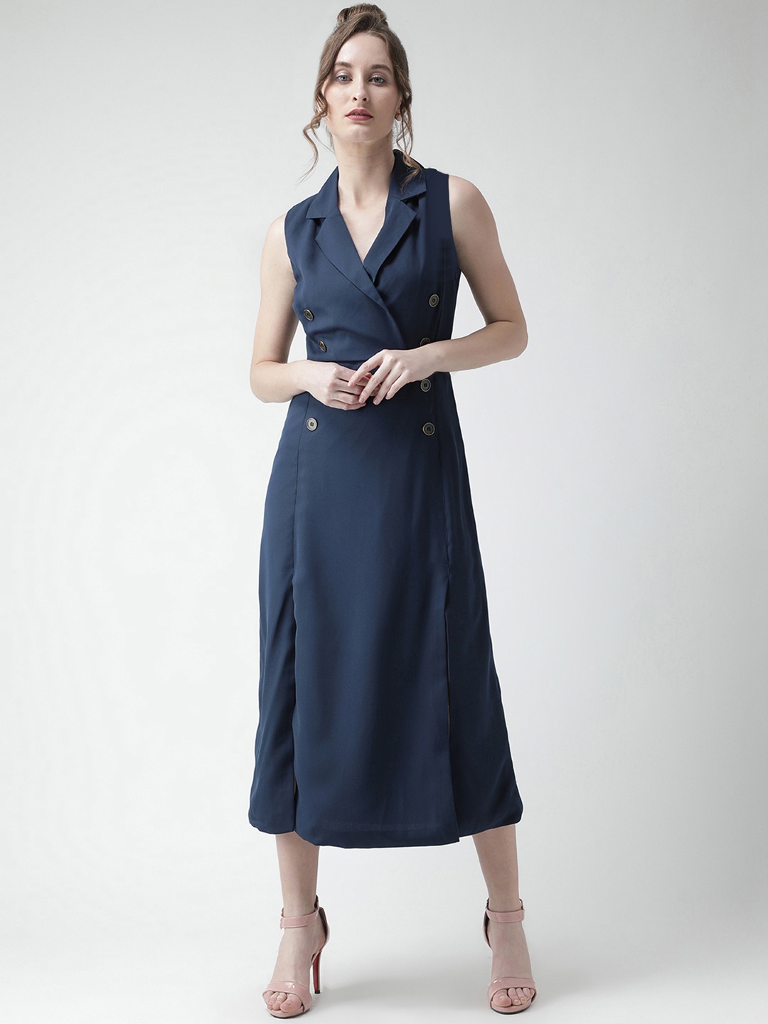 

KASSUALLY Women Navy Blue Solid Shirt Dress