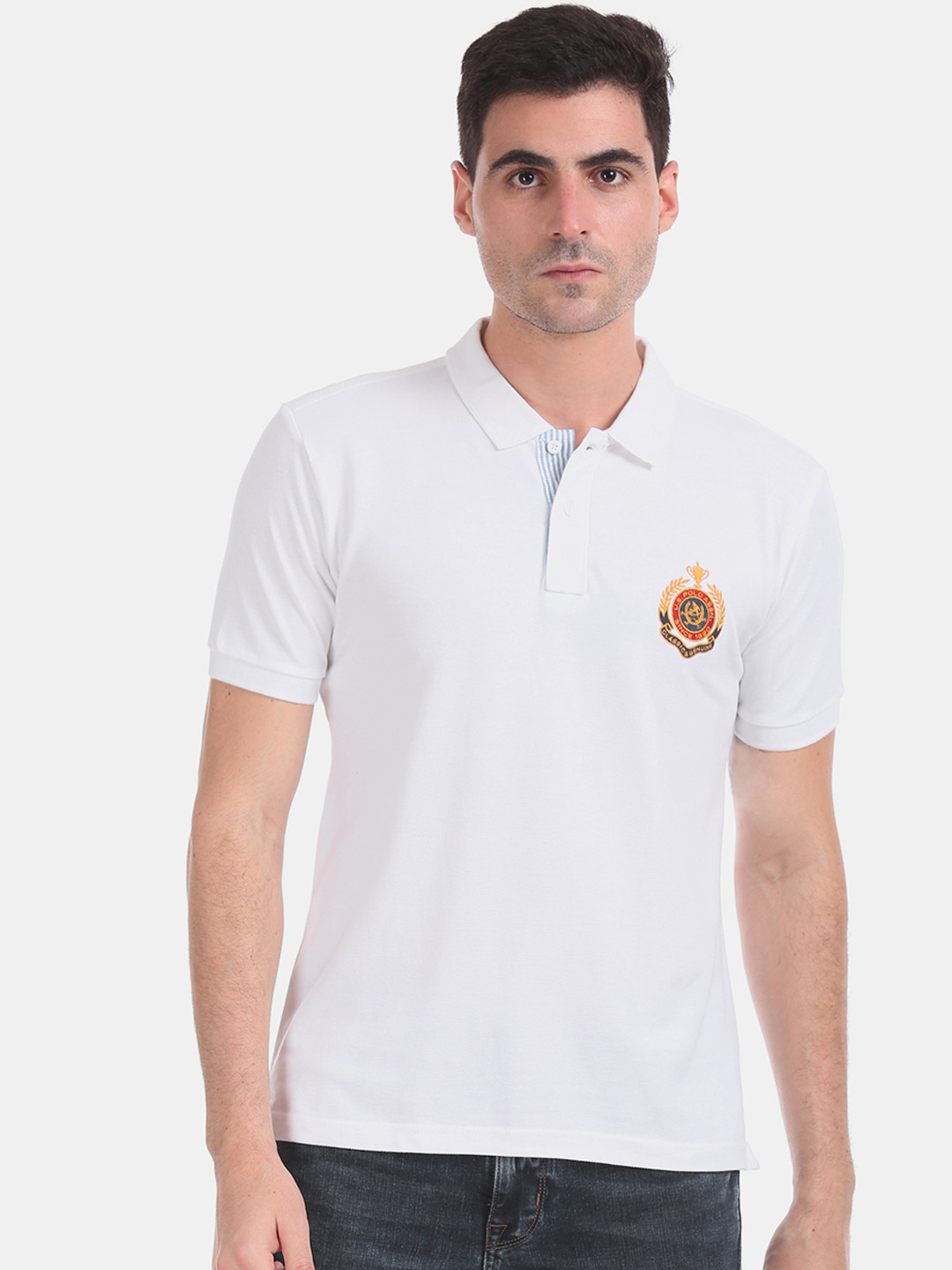 

U.S. Polo Assn. Men White Solid Polo Collar Pure Cotton T-shirt