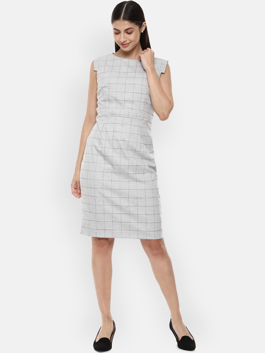 

Van Heusen Woman Women Grey Checked Sheath Dress