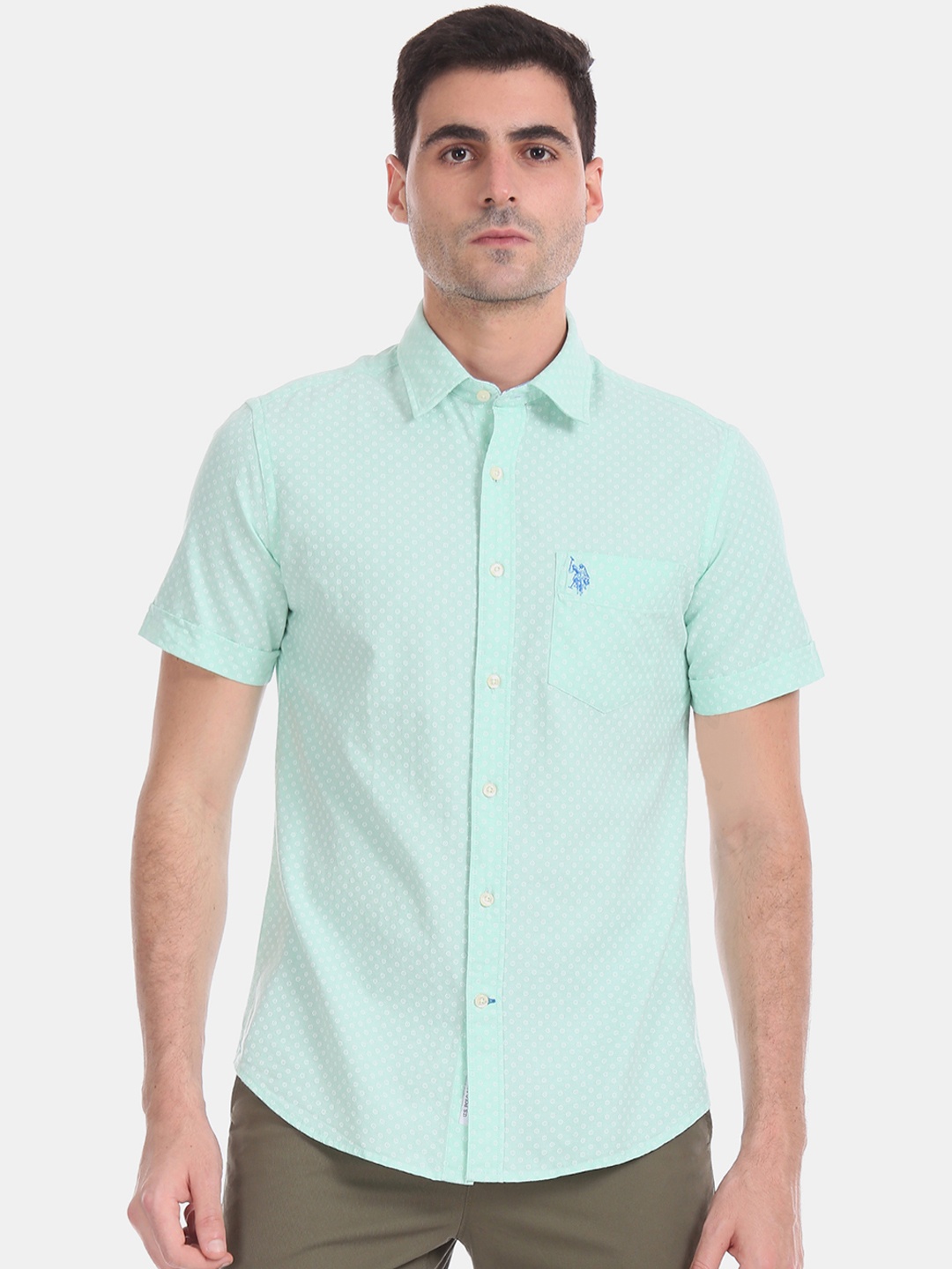 

U.S. Polo Assn. Men Green Regular Fit Printed Casual Shirt