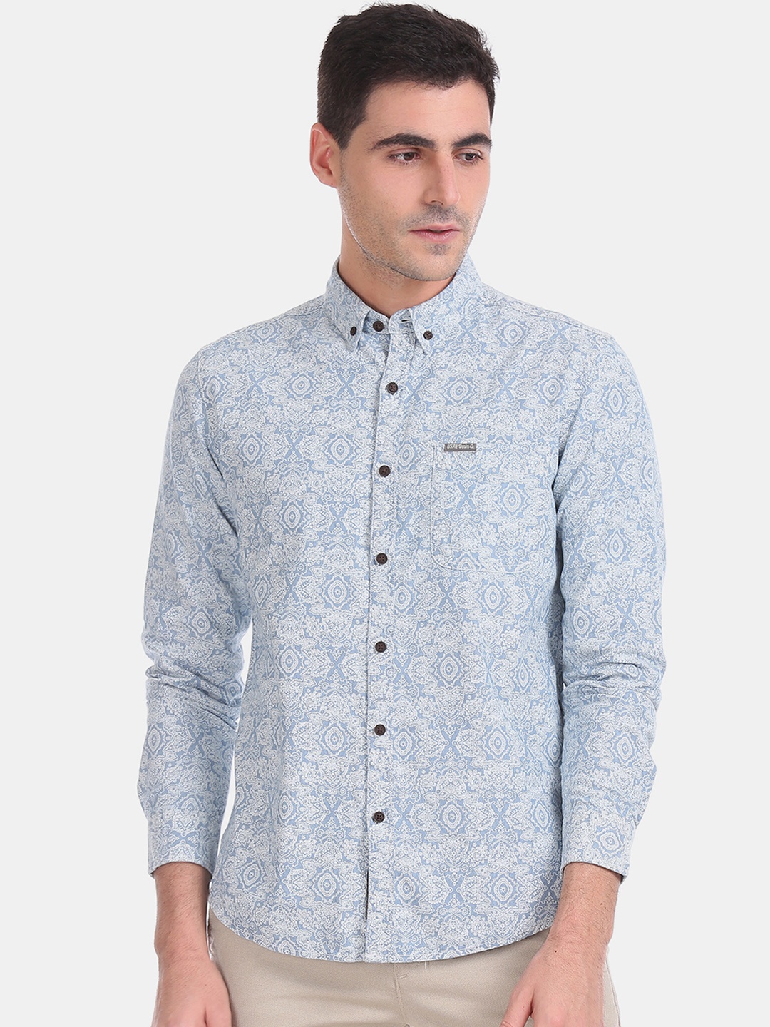 

U.S. Polo Assn. Denim Co. Men Blue & Off-White Slim Fit Printed Casual Shirt