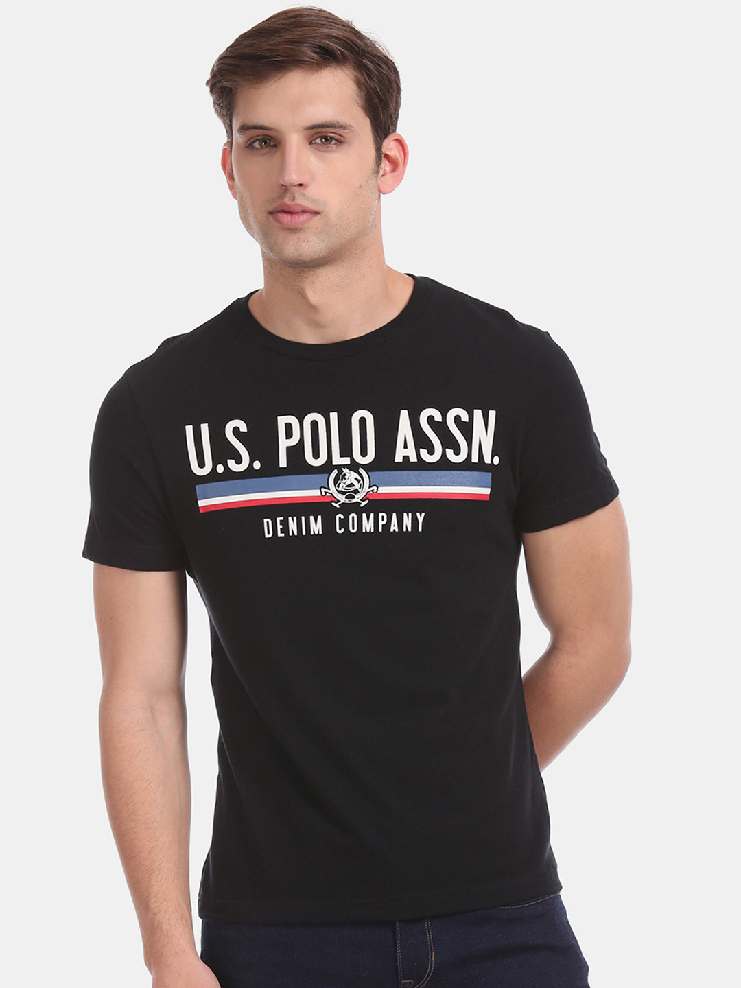 

U.S. Polo Assn. Men Black Printed Round Neck Pure Cotton T-shirt