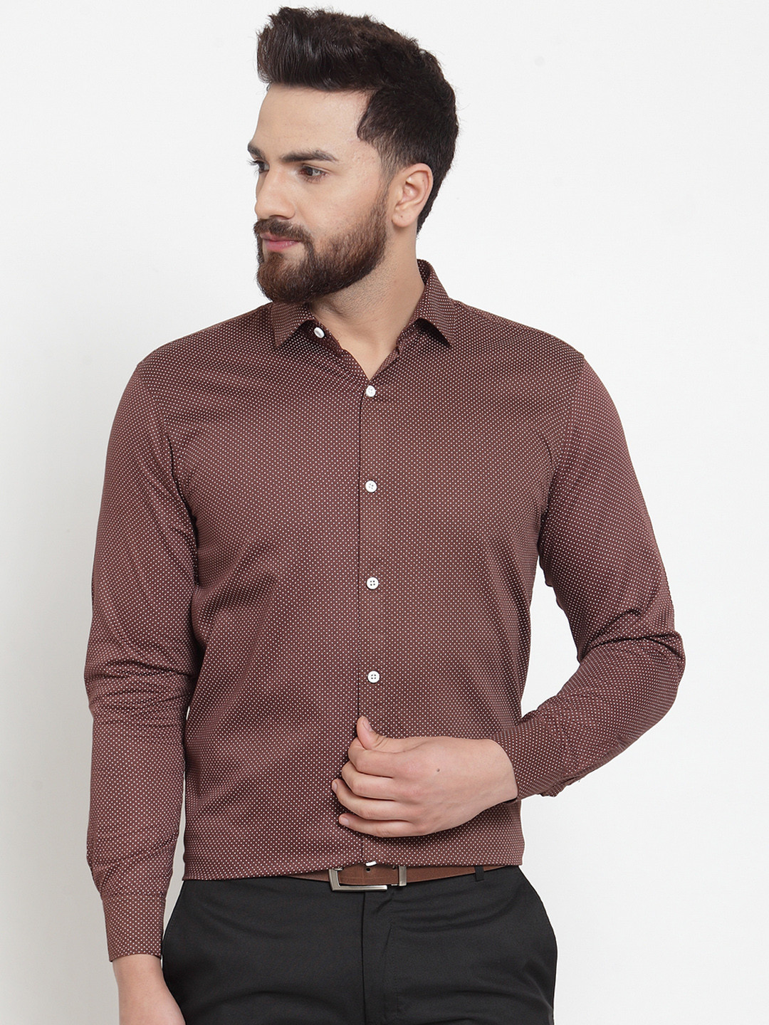 

JAINISH Men Brown Classic Regular Fit Printed Formal Shirt