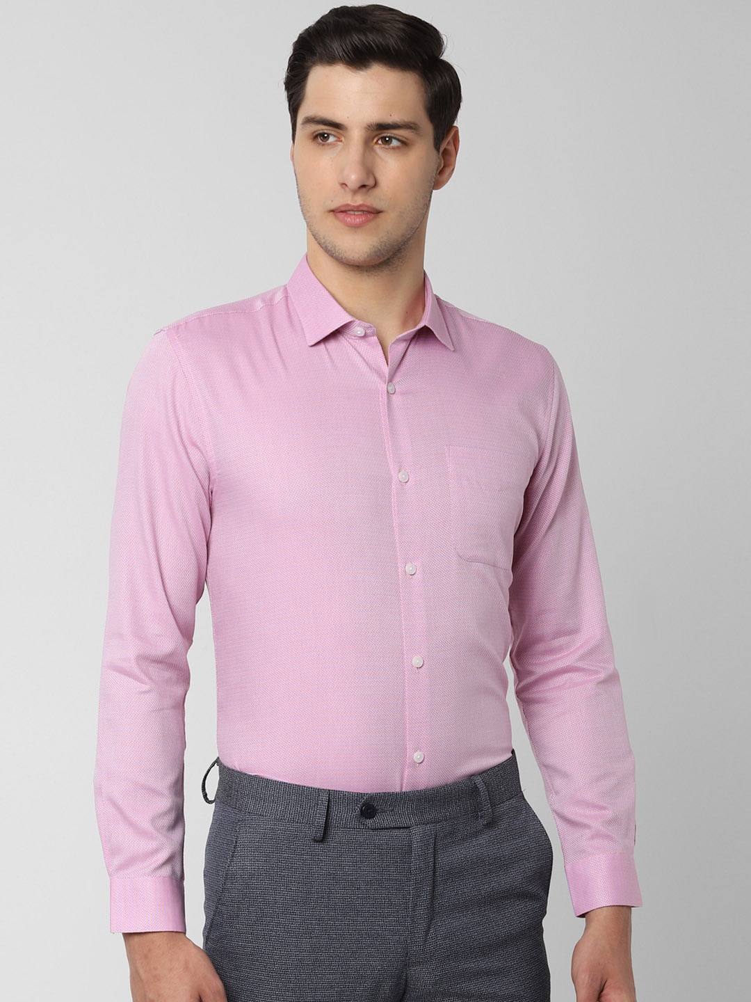 Peter England Men Pink Slim Fit Self Design Formal Shirt