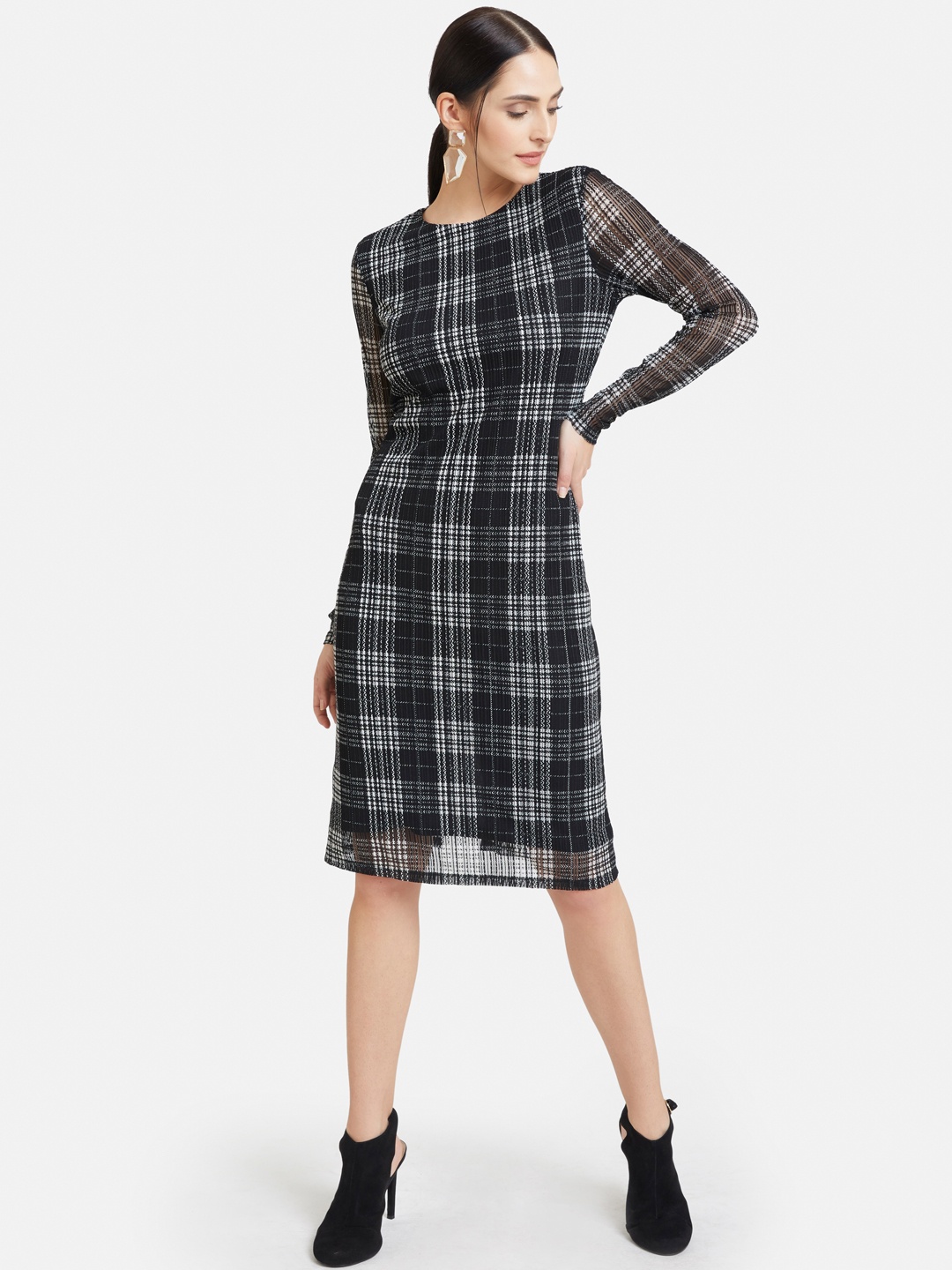 

Kazo Women Black & White Checked Sheath Dress