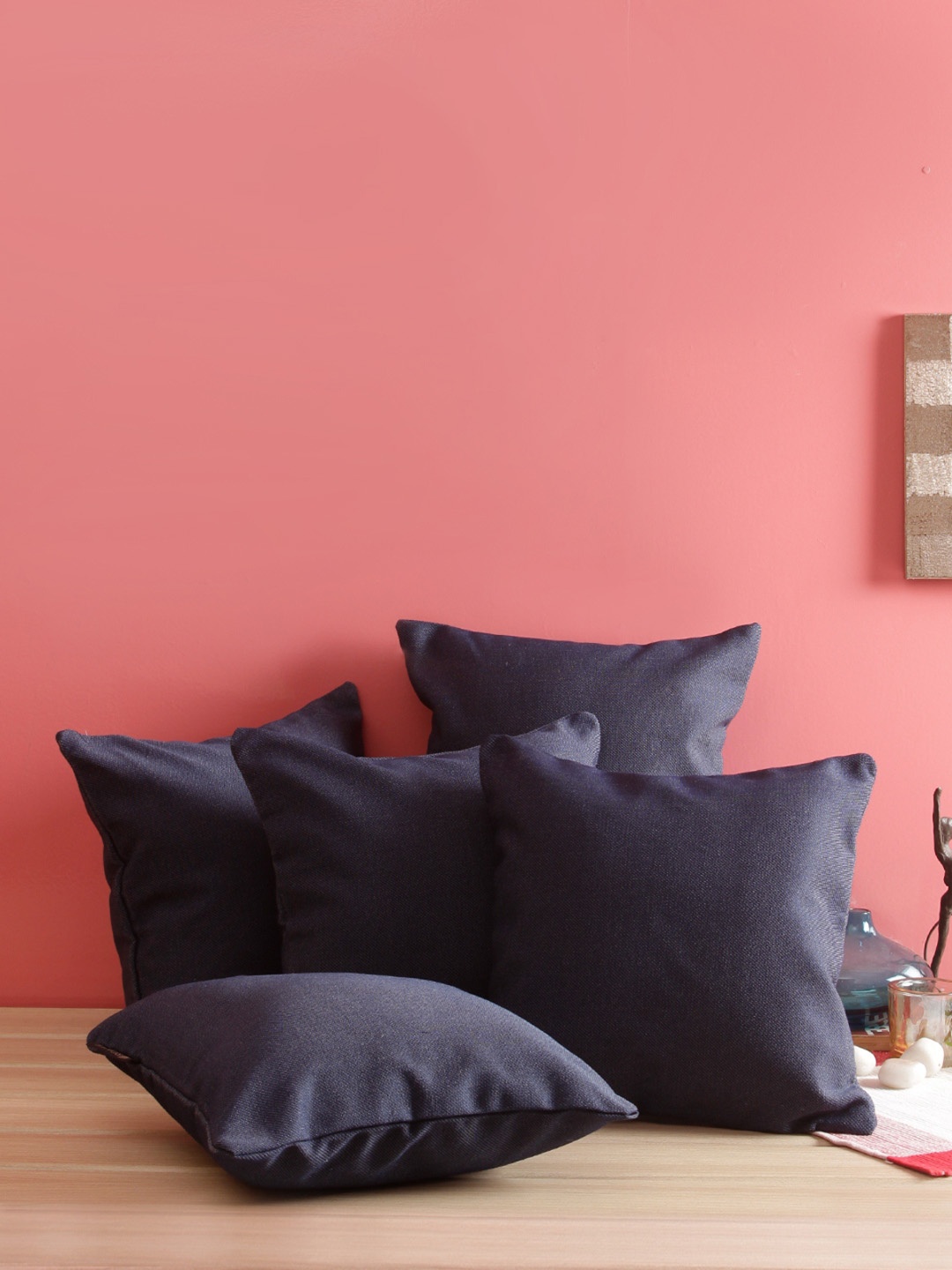 

ROMEE Navy Blue Set of 5 Solid Square Cushion Covers