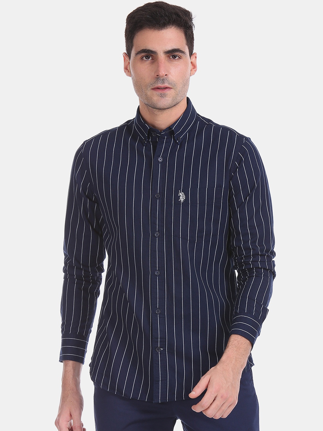

U.S. Polo Assn. Men Navy Blue Regular Fit Striped Casual Shirt