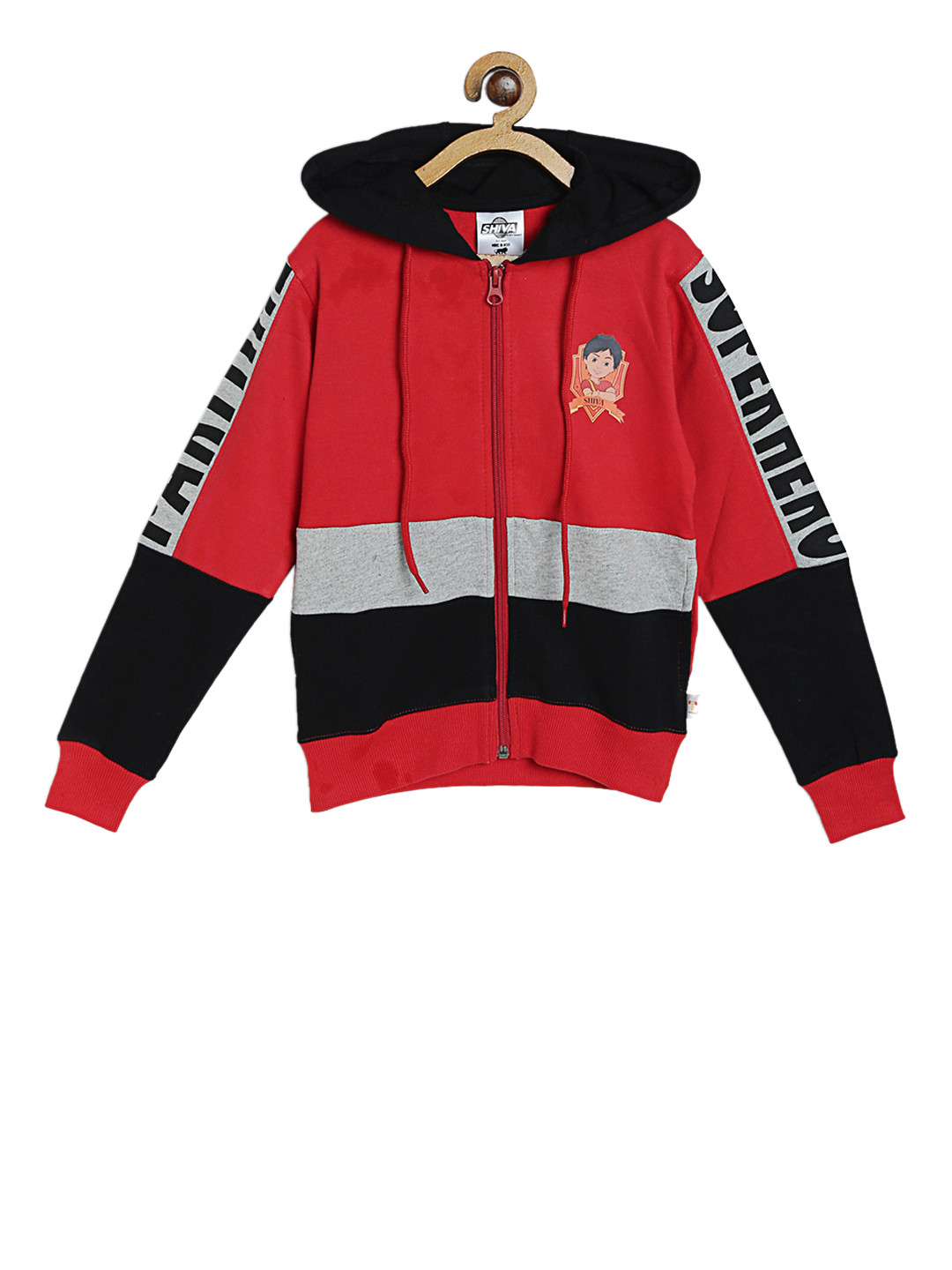 

toothless Boys Red & Black Shiva Striped Hooded Sweatshirt