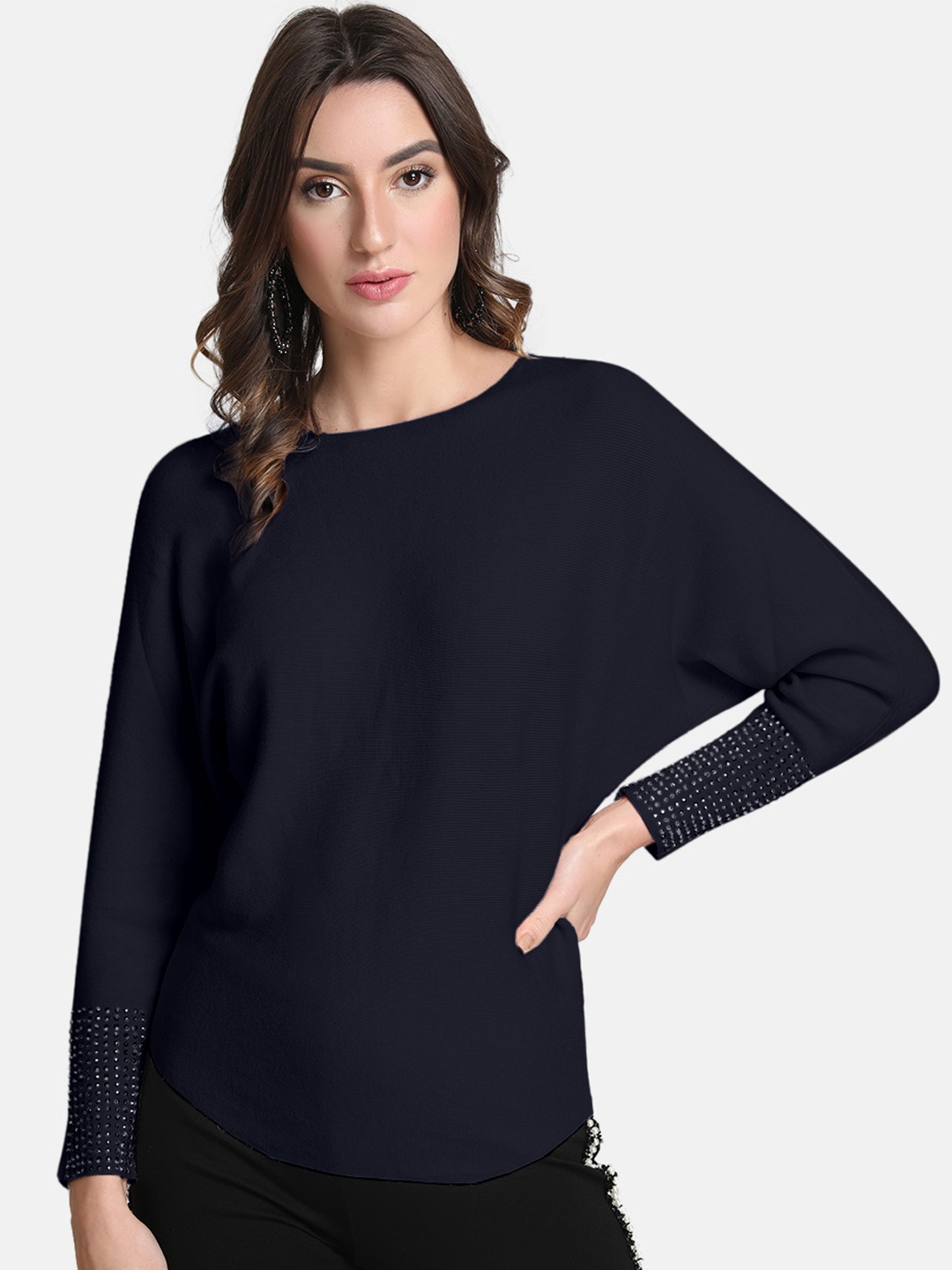 

Kazo Women Navy Blue Solid Pullover