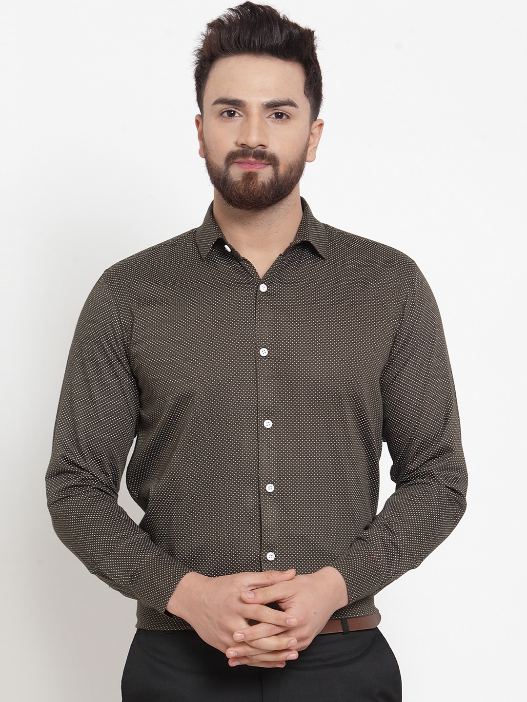 

JAINISH Men Olive Green Classic Regular Fit Printed Formal Shirt