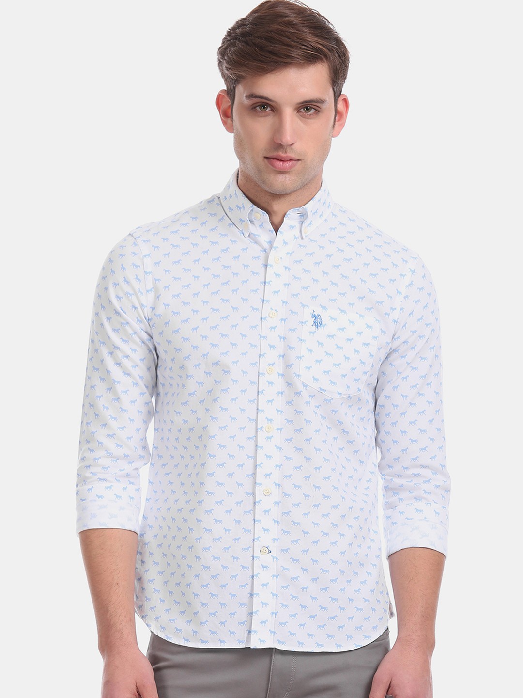 

U.S. Polo Assn. Men White Regular Fit Printed Casual Shirt