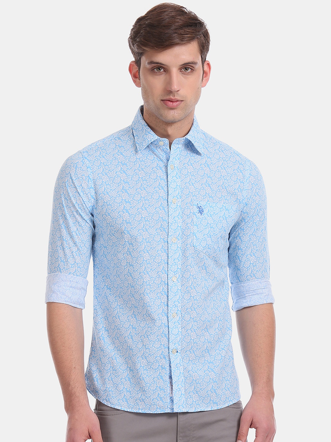 

U.S. Polo Assn. Men Blue Regular Fit Printed Casual Shirt