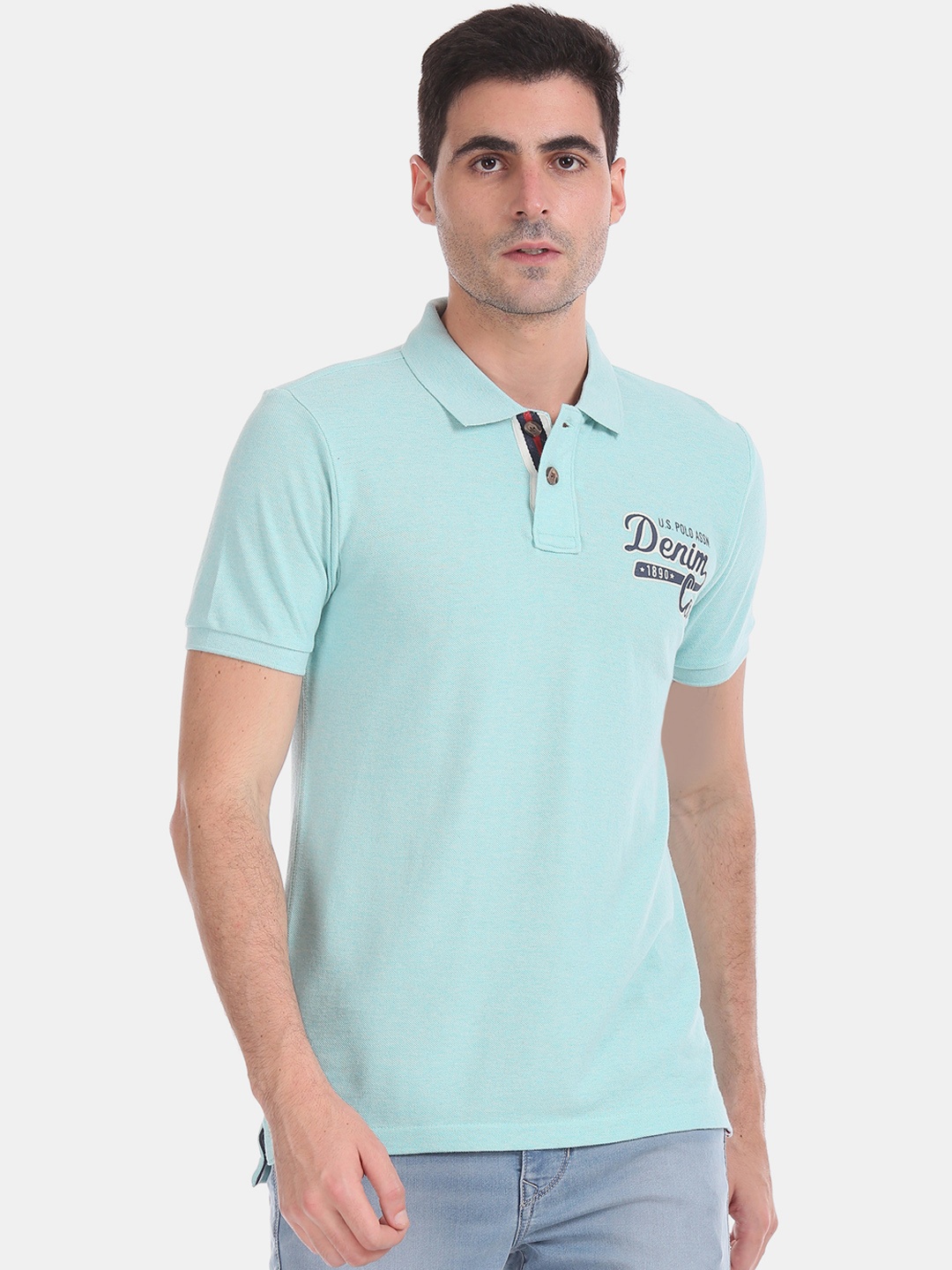 U.S. Polo Assn. Denim Co. Men Blue Solid Polo Collar T-shirt