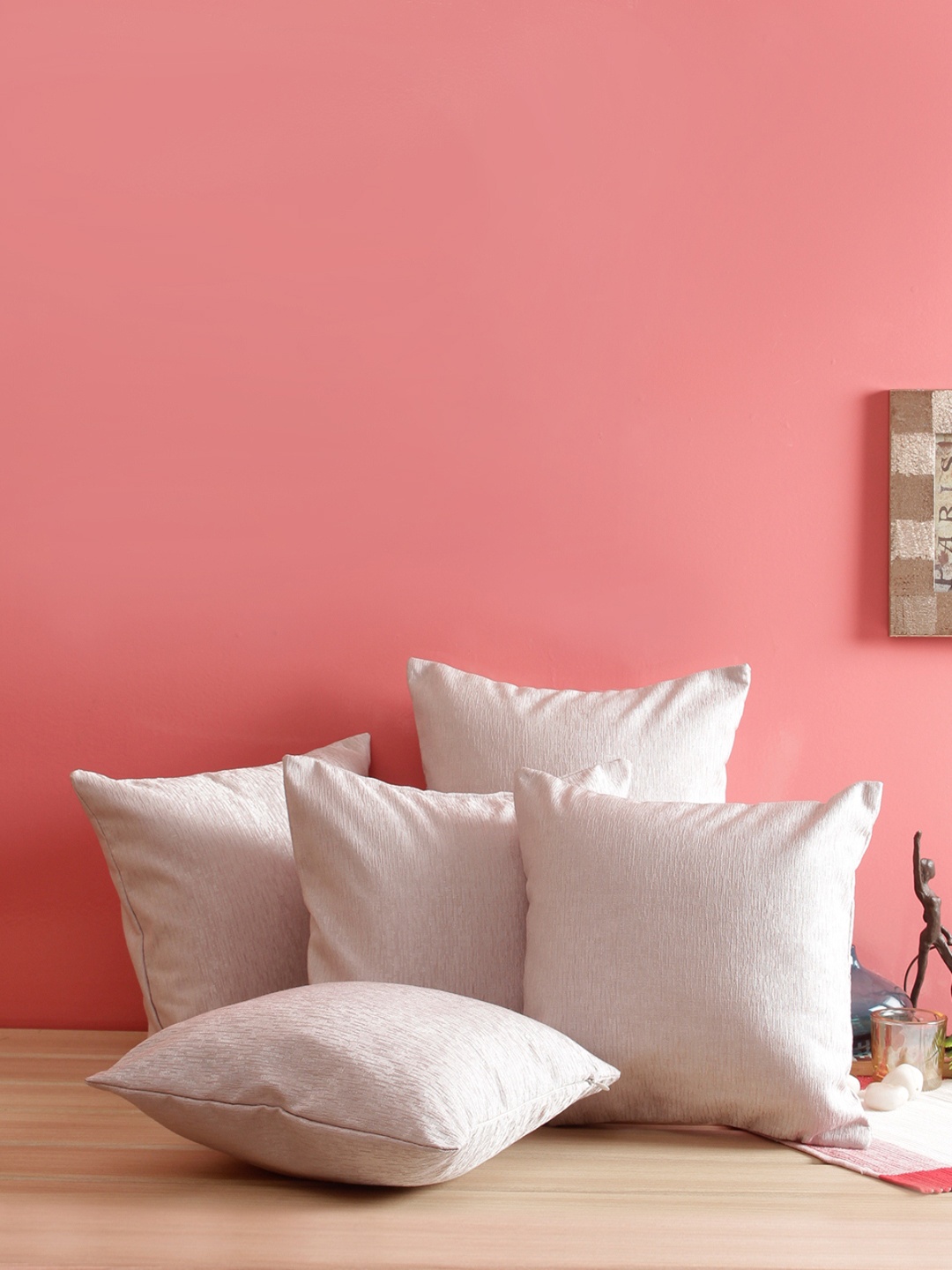 

ROMEE Silver Set of 5 Self Design Square Cushion Covers