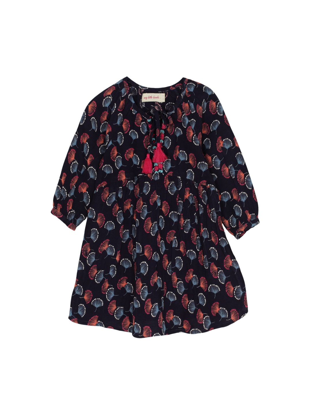 

My Little Lambs Girls Navy Blue & Pink Quirky Print A-Line Dress