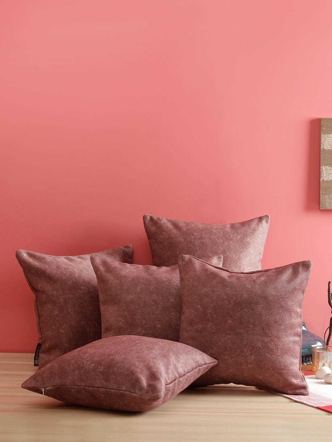 

ROMEE Maroon & Beige Set of 5 Textured Square Cushion Covers