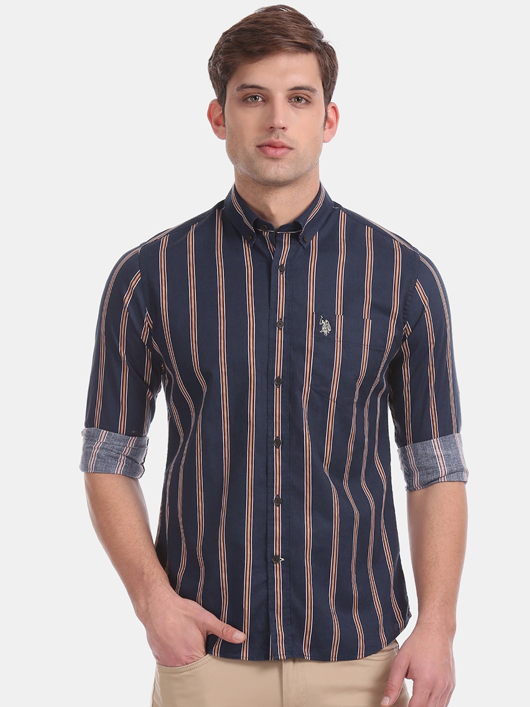 

U.S. Polo Assn. Men Blue Regular Fit Striped Casual Shirt