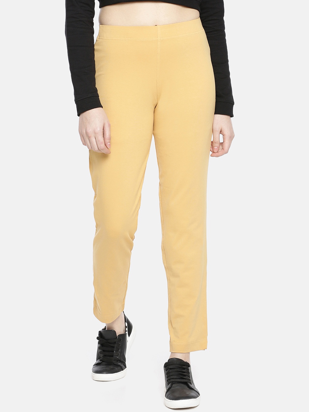 

Dollar Missy Women Beige Smart Straight Fit Solid Cigarette Trousers