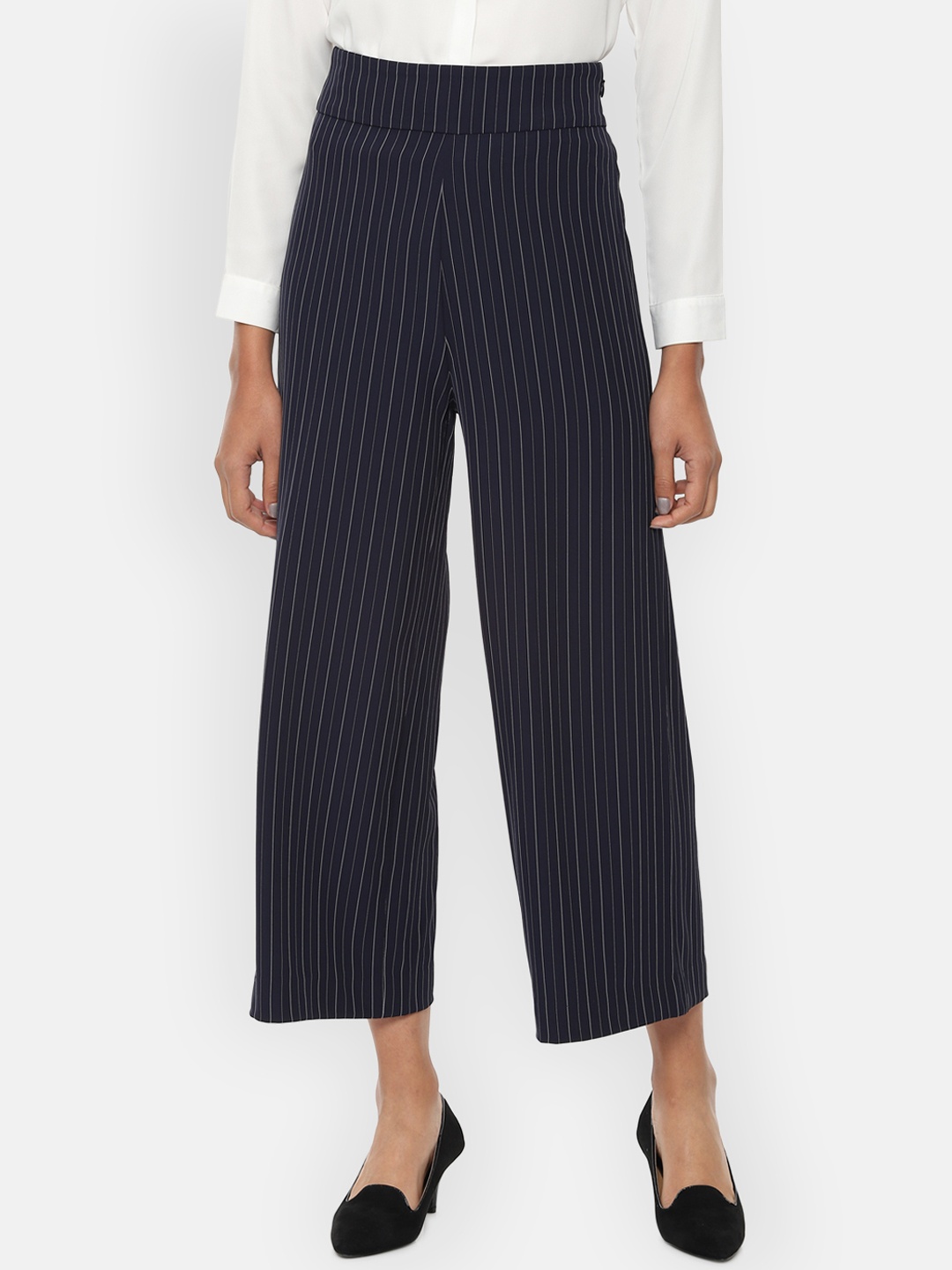 

Van Heusen Woman Women Navy Blue & White Regular Fit Striped Culottes