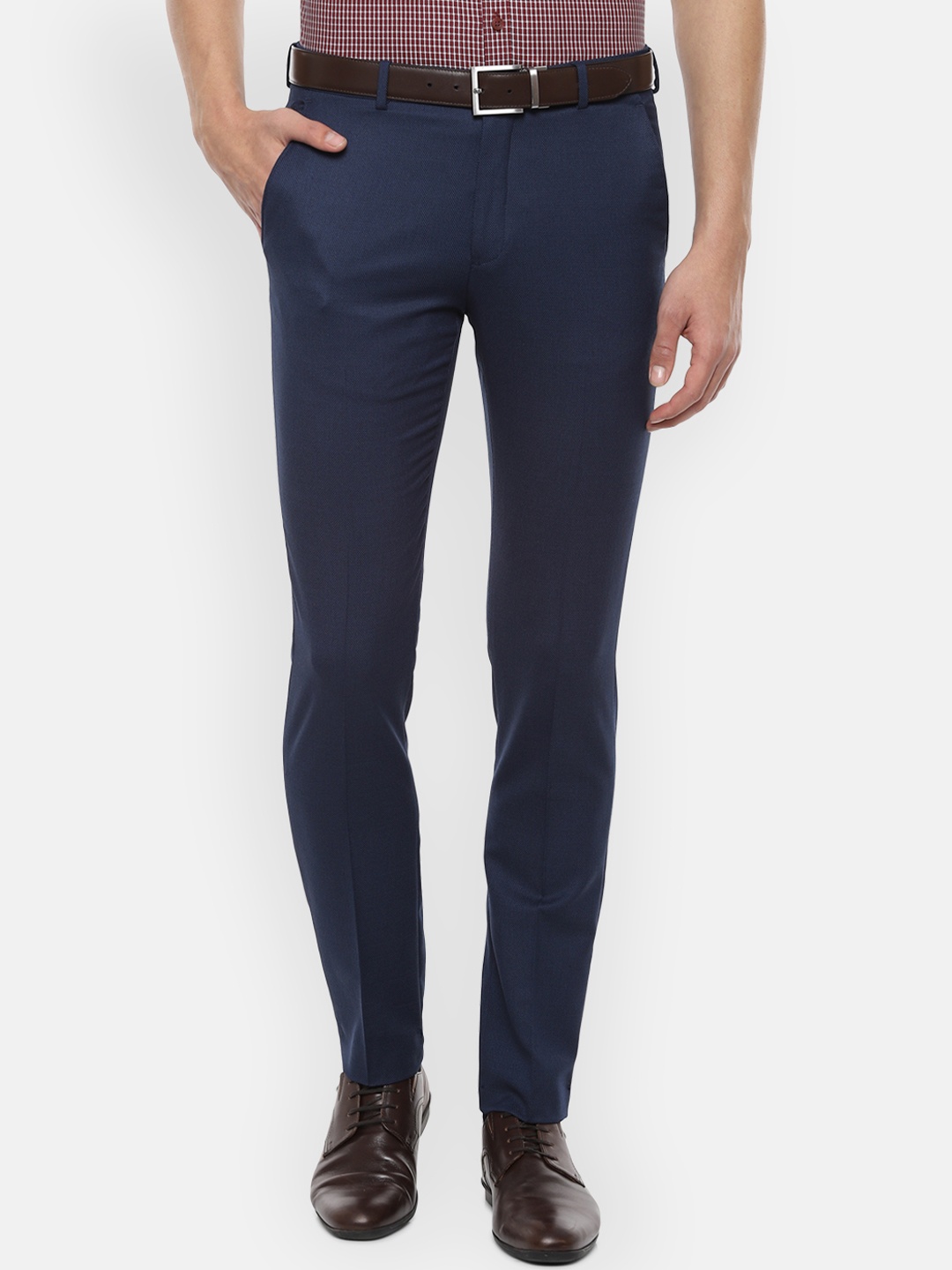 

Louis Philippe Men Blue Slim Fit Self Design Formal Trousers
