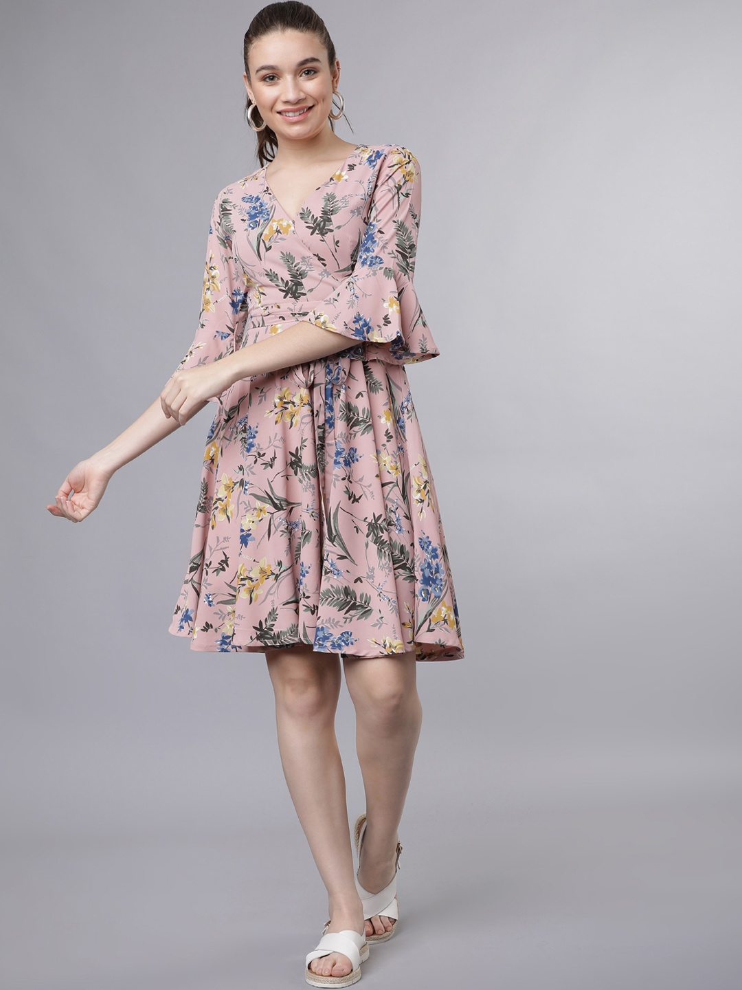 

Tokyo Talkies Women Pink Printed Wrap Dress