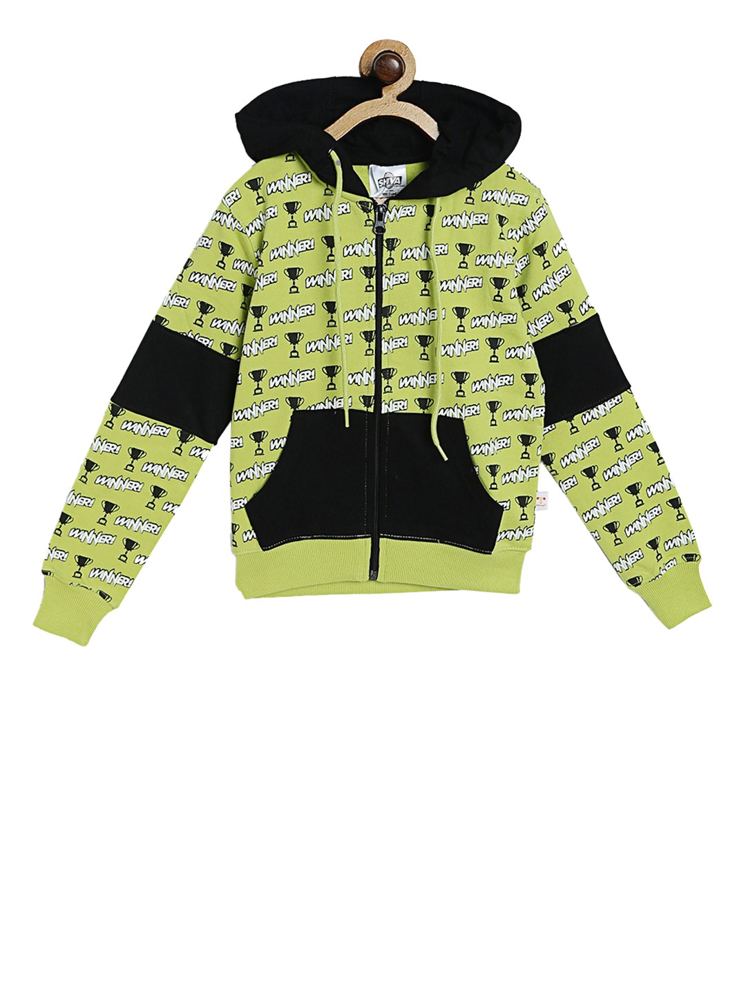 

Shiva Boys Green & Black Printed Hooded Sweatshirt