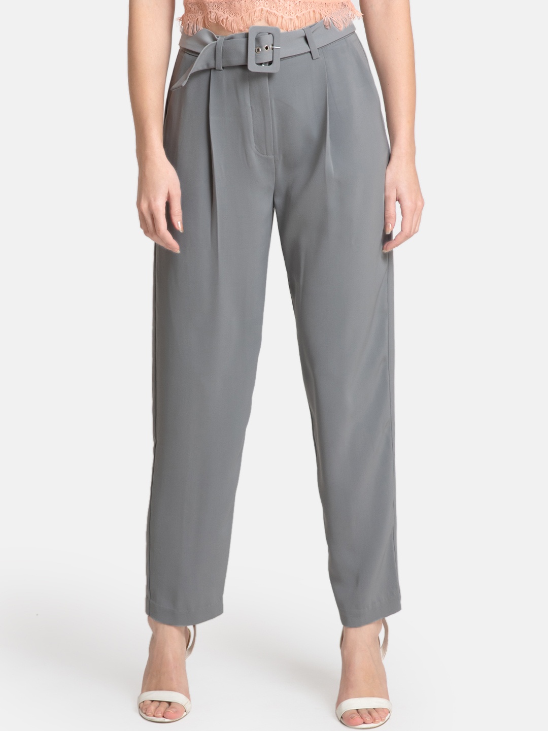 

Kazo Women Grey Straight Fit Solid Regular Trousers
