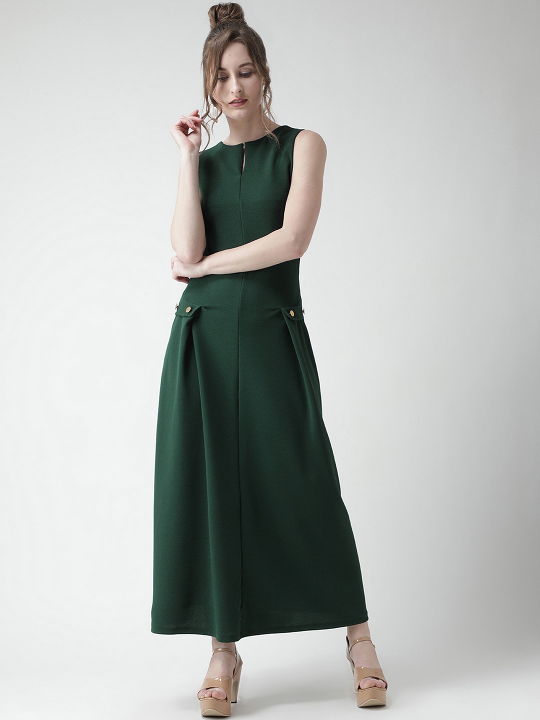 KASSUALLY Women Green Solid Maxi Dress