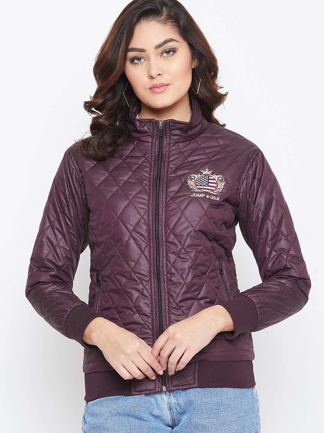 

JUMP USA Women Purple Solid Padded Jacket
