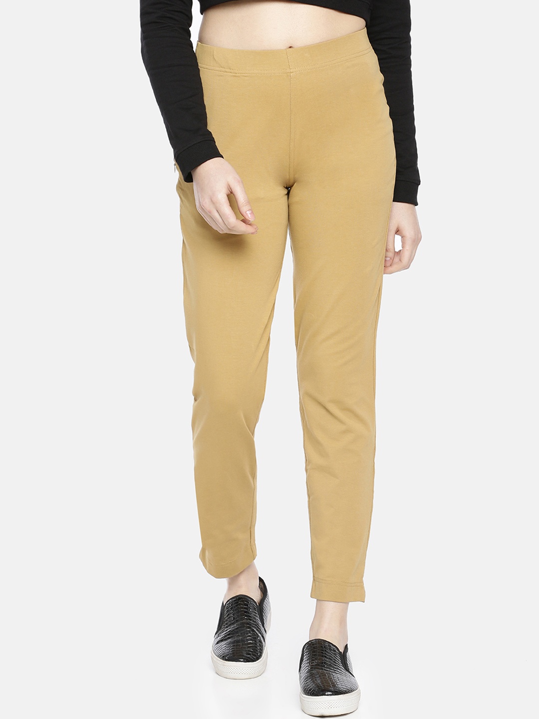 

Dollar Missy Women Beige Smart Straight Fit Solid Cigarette Trousers